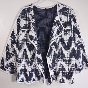 IC by Connie K Open Front Jacket 3/4 Sleeve Black/White Abstract Sixe L / XL